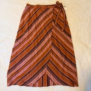Sanctuary Sierra Striped Midi Skirt Linen Blend Faux Wrap Rust Pink Large NEW